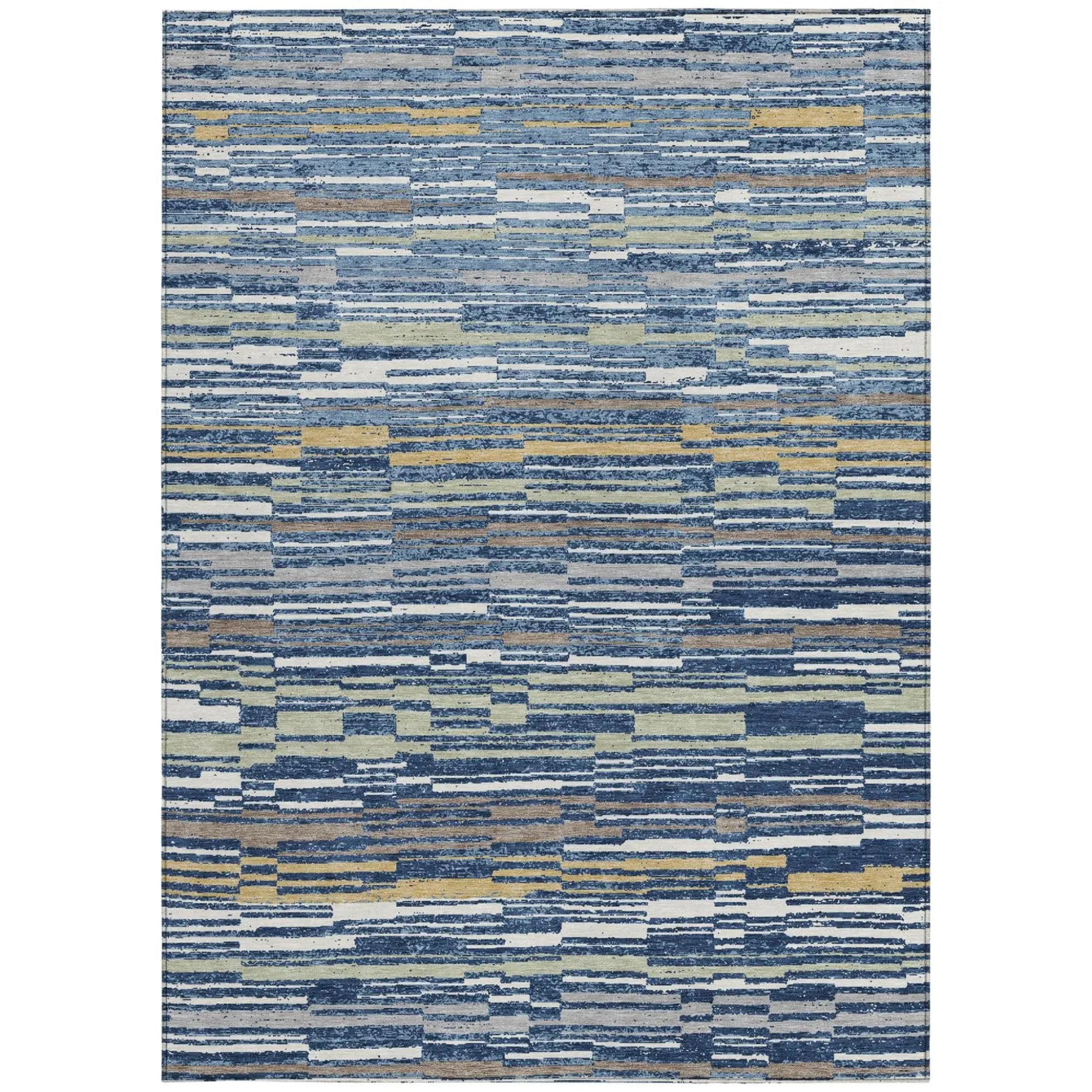 8' X 10' Navy Blue And Blue Striped Washable Indoor Outdoor Area Rug Homeroots Outdoor