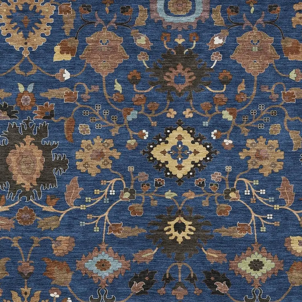 8' X 10' Navy Blue And Copper Floral Medallion Washable Indoor Outdoor Area Rug Homeroots Outdoor