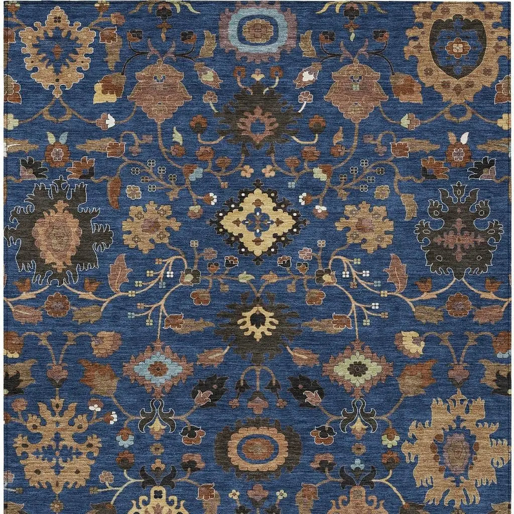 8' X 10' Navy Blue And Copper Floral Medallion Washable Indoor Outdoor Area Rug Homeroots Outdoor