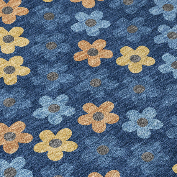 8' X 10' Navy Blue And Copper Floral Washable Indoor Outdoor Area Rug Homeroots Outdoor