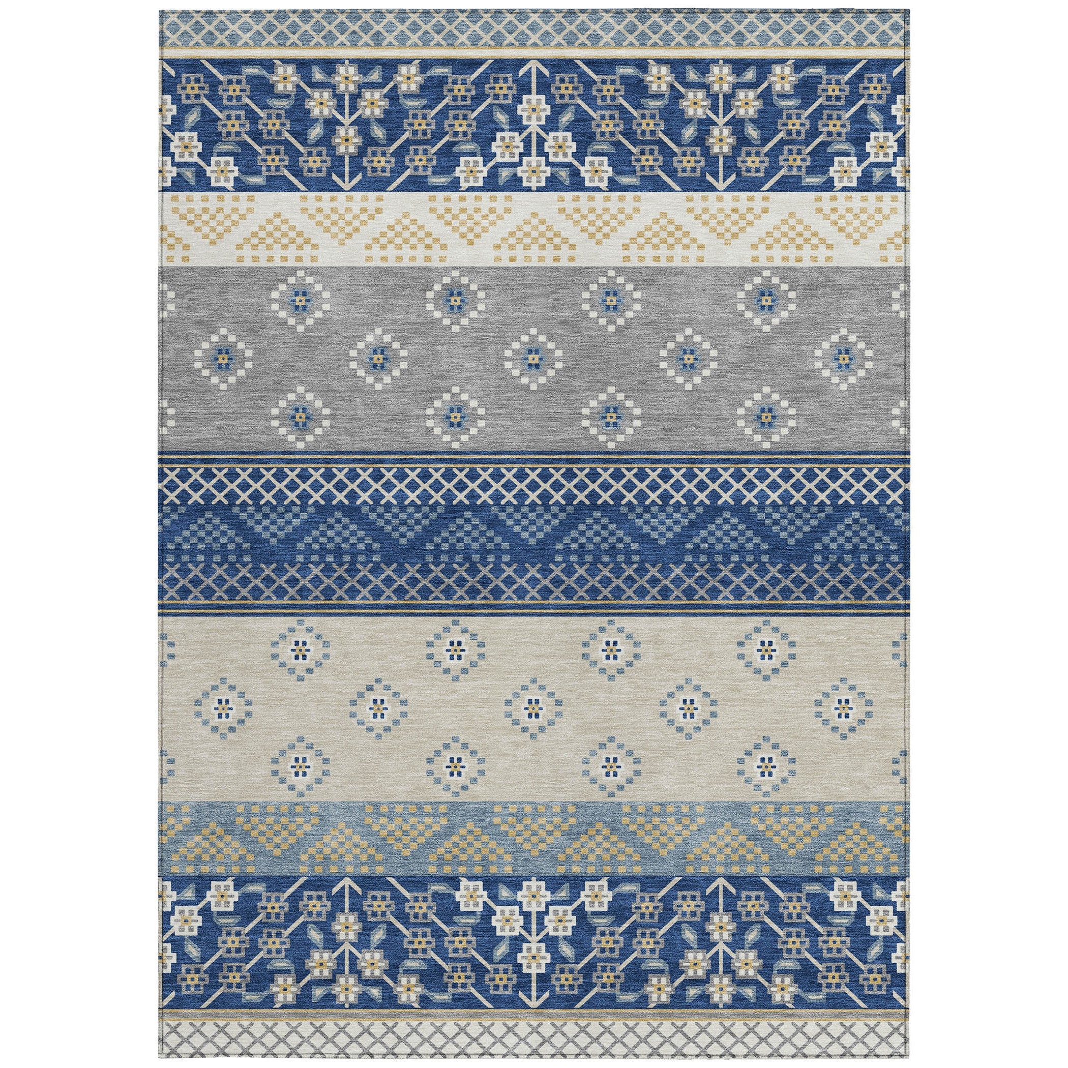 8' X 10' Navy Blue And Copper Striped Washable Indoor Outdoor Area Rug Homeroots Outdoor