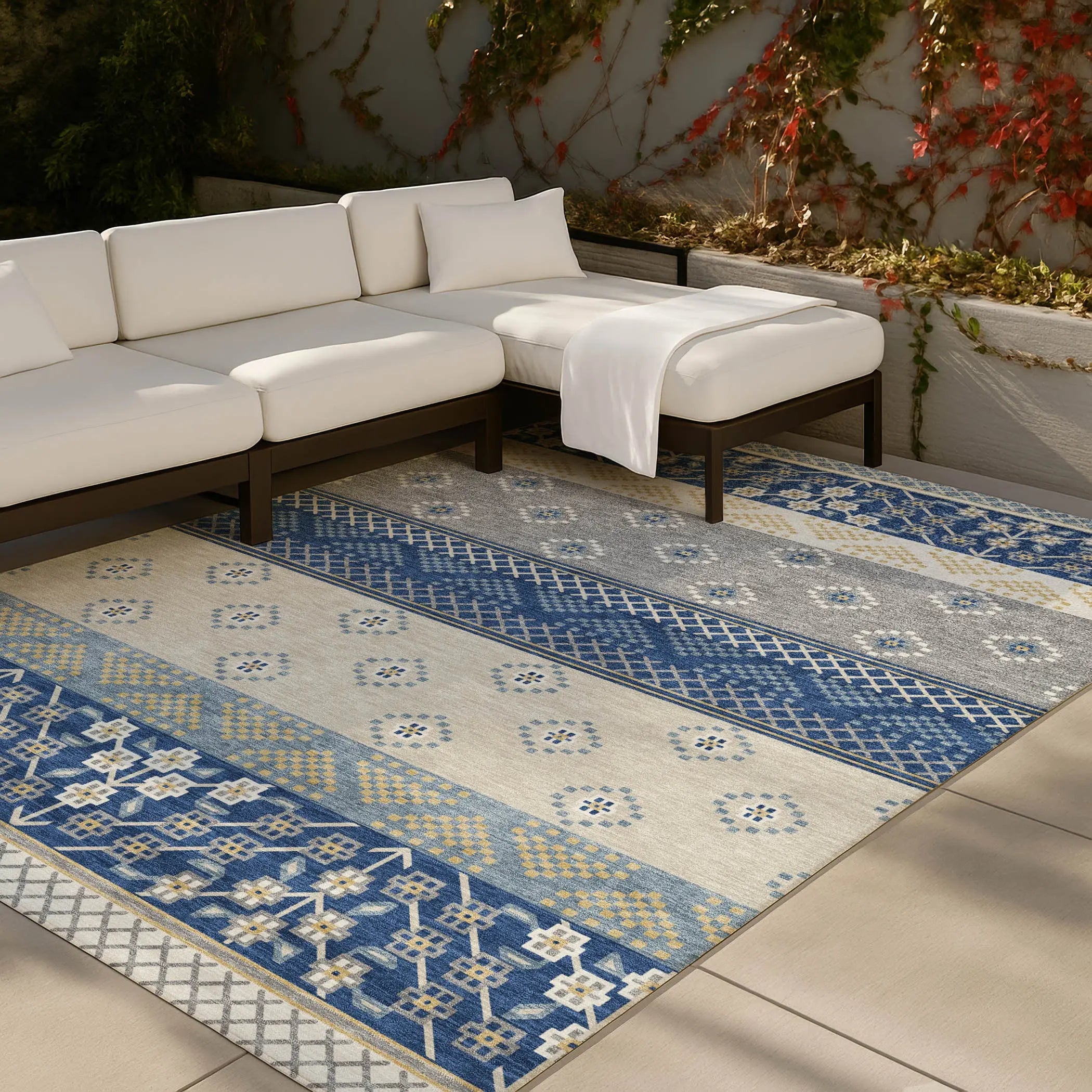 8' X 10' Navy Blue And Copper Striped Washable Indoor Outdoor Area Rug Homeroots Outdoor
