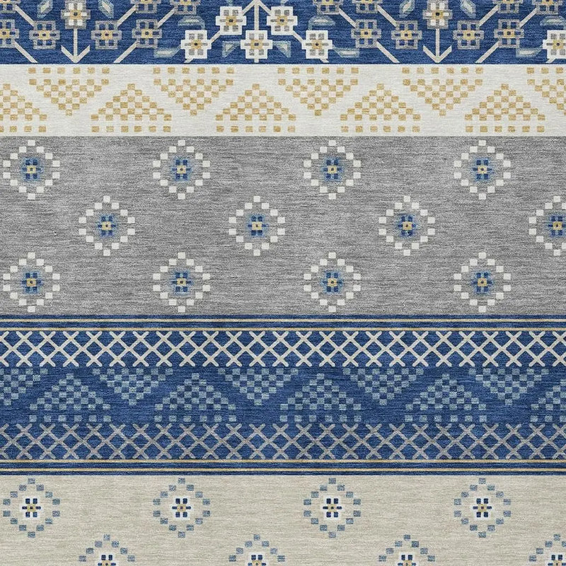 8' X 10' Navy Blue And Copper Striped Washable Indoor Outdoor Area Rug Homeroots Outdoor