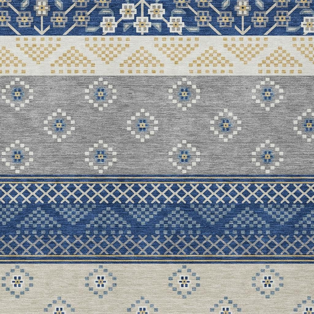 8' X 10' Navy Blue And Copper Striped Washable Indoor Outdoor Area Rug Homeroots Outdoor