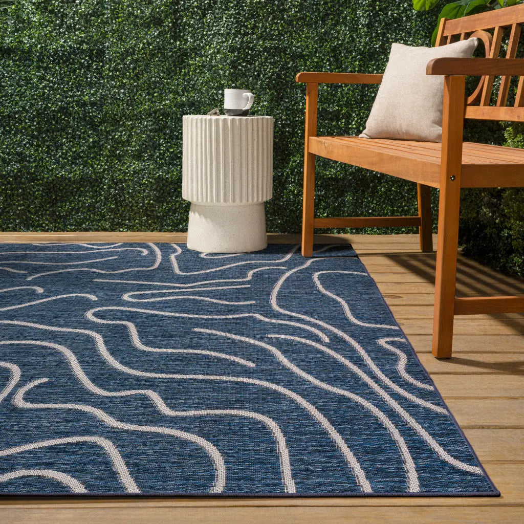 8' X 10' Navy Blue And Cream Abstract Indoor Outdoor Area Rug Homeroots Outdoor