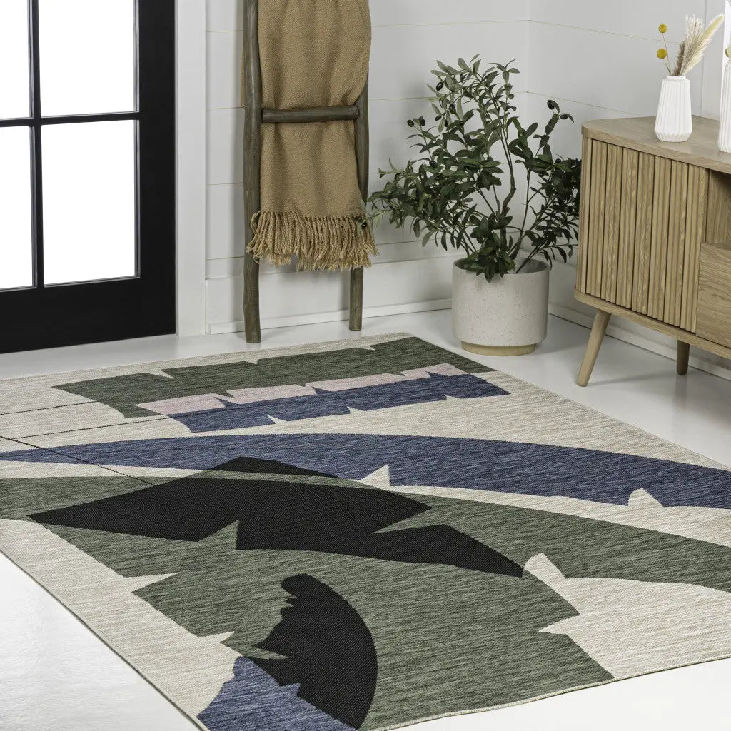 8' X 10' Navy Blue And Cream Abstract Indoor Outdoor Area Rug Homeroots Outdoor