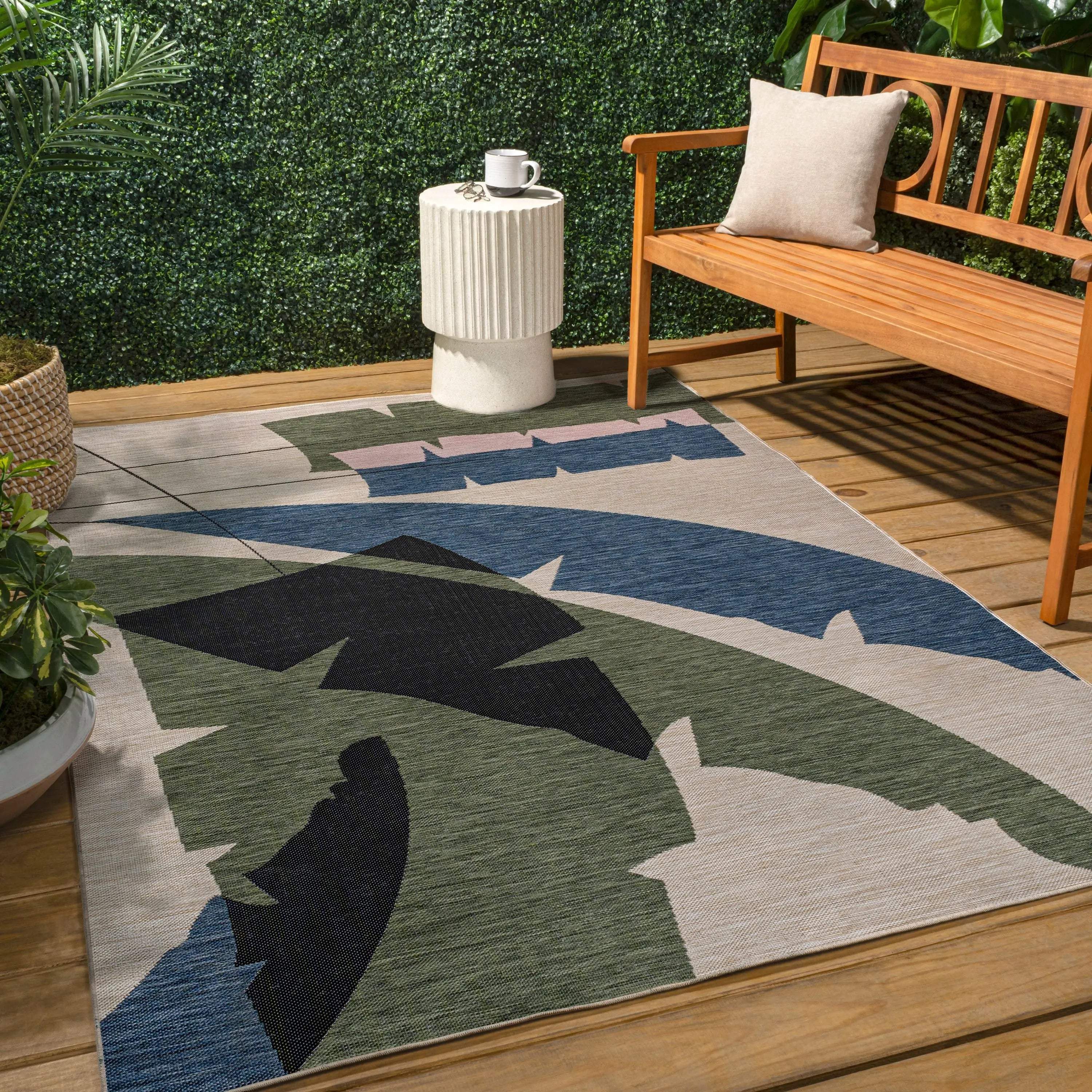 8' X 10' Navy Blue And Cream Abstract Indoor Outdoor Area Rug Homeroots Outdoor