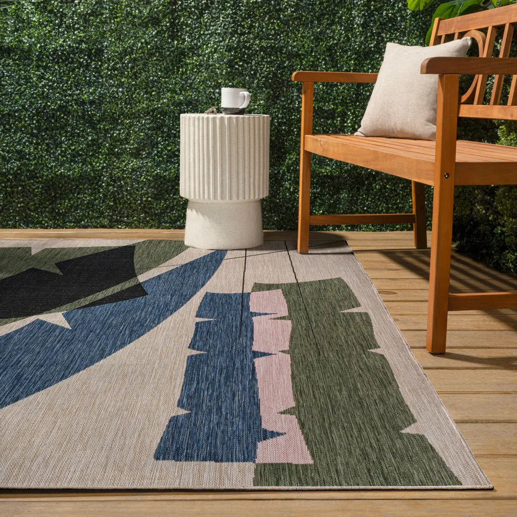 8' X 10' Navy Blue And Cream Abstract Indoor Outdoor Area Rug Homeroots Outdoor