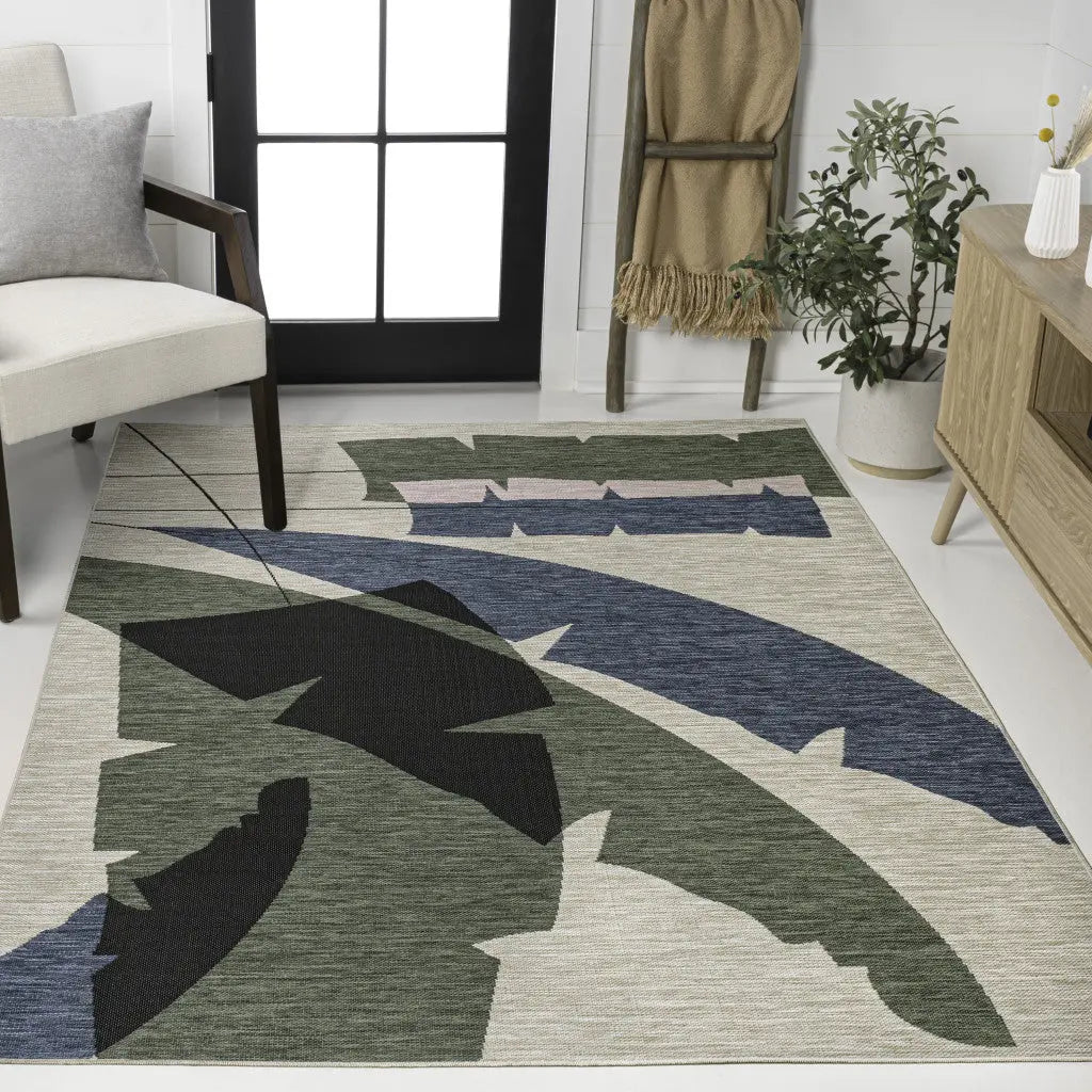 8' X 10' Navy Blue And Cream Abstract Indoor Outdoor Area Rug Homeroots Outdoor