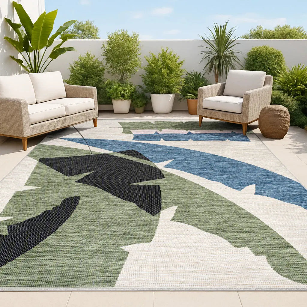 8' X 10' Navy Blue And Cream Abstract Indoor Outdoor Area Rug Homeroots Outdoor
