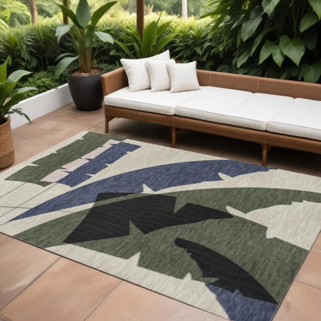 8' X 10' Navy Blue And Cream Abstract Indoor Outdoor Area Rug Homeroots Outdoor