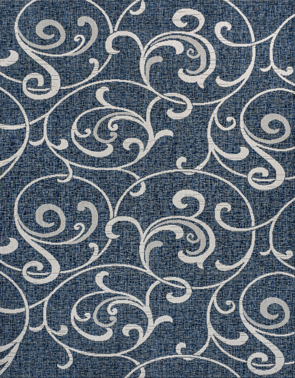 8' X 10' Navy Blue And Cream Floral Indoor Outdoor Area Rug - GreatEagleInc