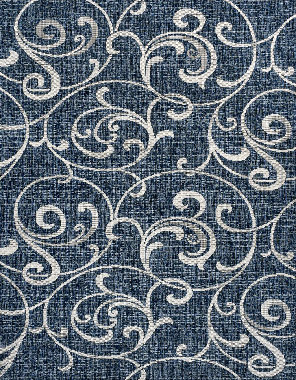 8' X 10' Navy Blue And Cream Floral Indoor Outdoor Area Rug - GreatEagleInc
