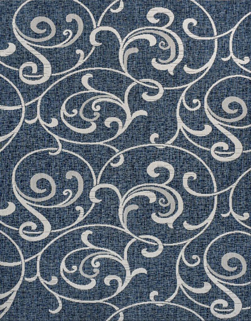 8' X 10' Navy Blue And Cream Floral Indoor Outdoor Area Rug - GreatEagleInc