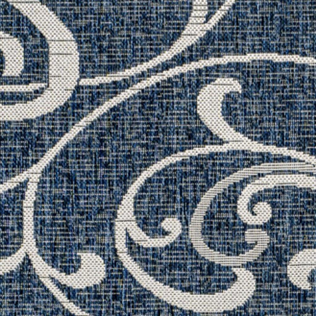 8' X 10' Navy Blue And Cream Floral Indoor Outdoor Area Rug - GreatEagleInc