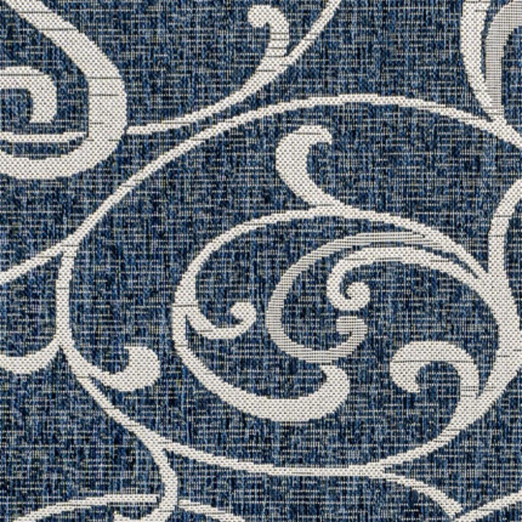 8' X 10' Navy Blue And Cream Floral Indoor Outdoor Area Rug - GreatEagleInc