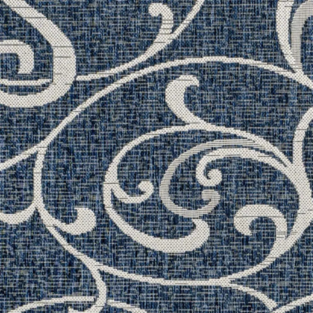 8' X 10' Navy Blue And Cream Floral Indoor Outdoor Area Rug - GreatEagleInc