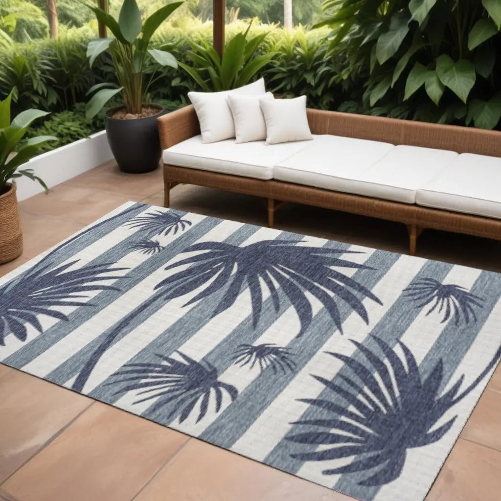 8' X 10' Navy Blue And Cream Floral Indoor Outdoor Area Rug Homeroots Outdoor