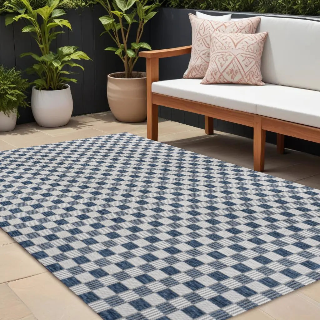 8' X 10' Navy Blue And Cream Geometric Indoor Outdoor Area Rug Homeroots Outdoor