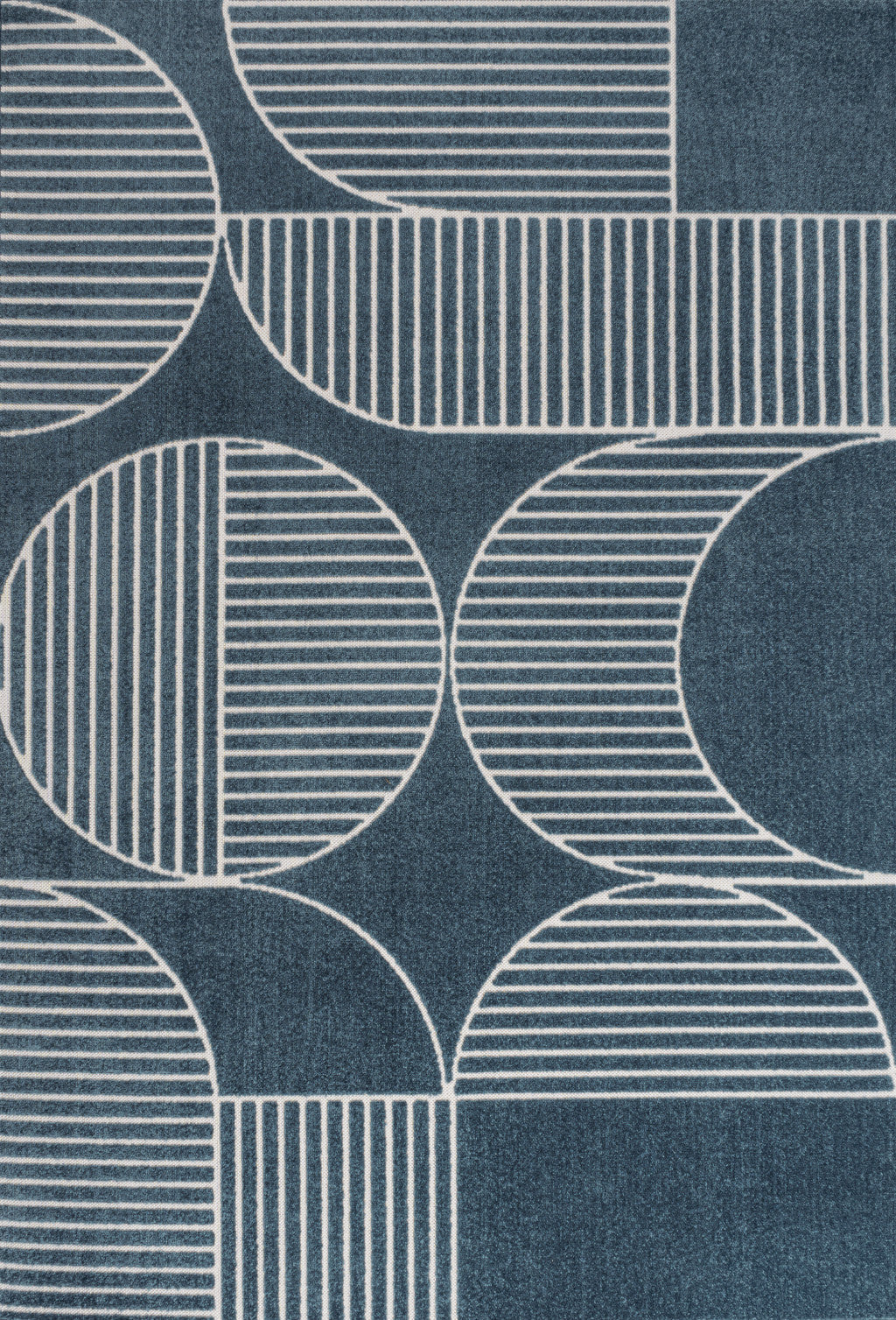 8' X 10' Navy Blue And Cream Striped Indoor Outdoor Area Rug - GreatEagleInc