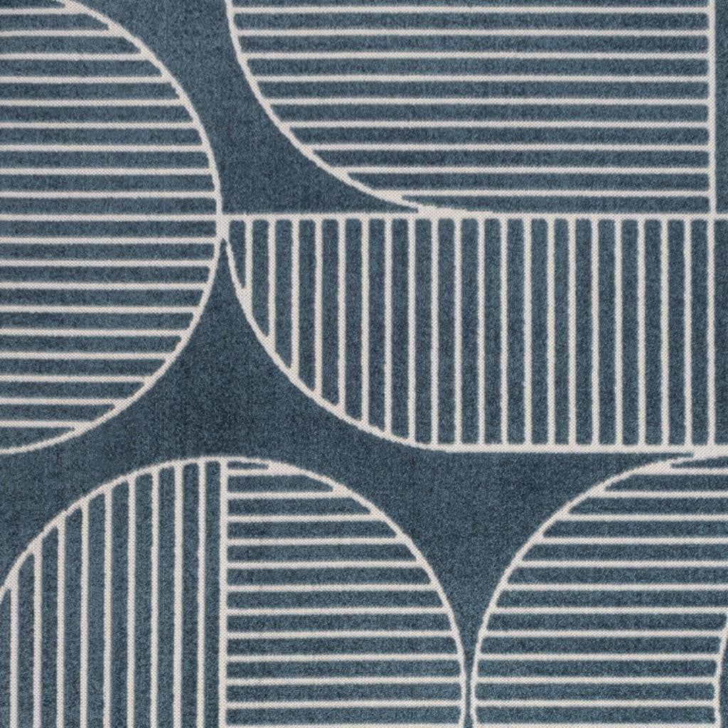 8' X 10' Navy Blue And Cream Striped Indoor Outdoor Area Rug - GreatEagleInc