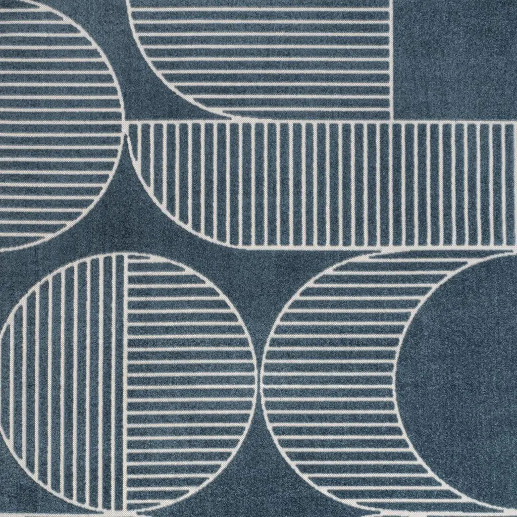 8' X 10' Navy Blue And Cream Striped Indoor Outdoor Area Rug - GreatEagleInc