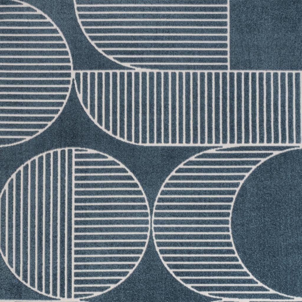 8' X 10' Navy Blue And Cream Striped Indoor Outdoor Area Rug - GreatEagleInc
