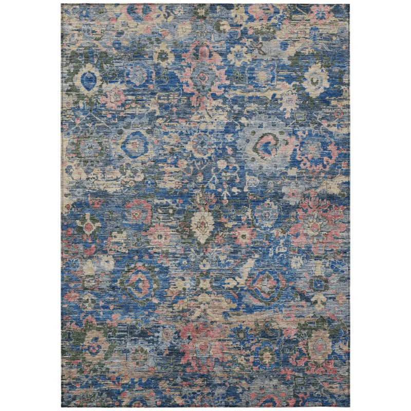 8' X 10' Navy Blue And Denim Blue Floral Washable Indoor Outdoor Area Rug Homeroots Outdoor