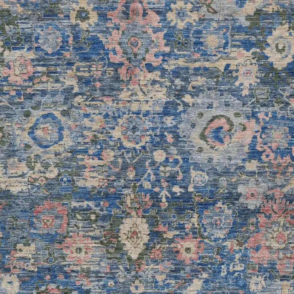 8' X 10' Navy Blue And Denim Blue Floral Washable Indoor Outdoor Area Rug Homeroots Outdoor