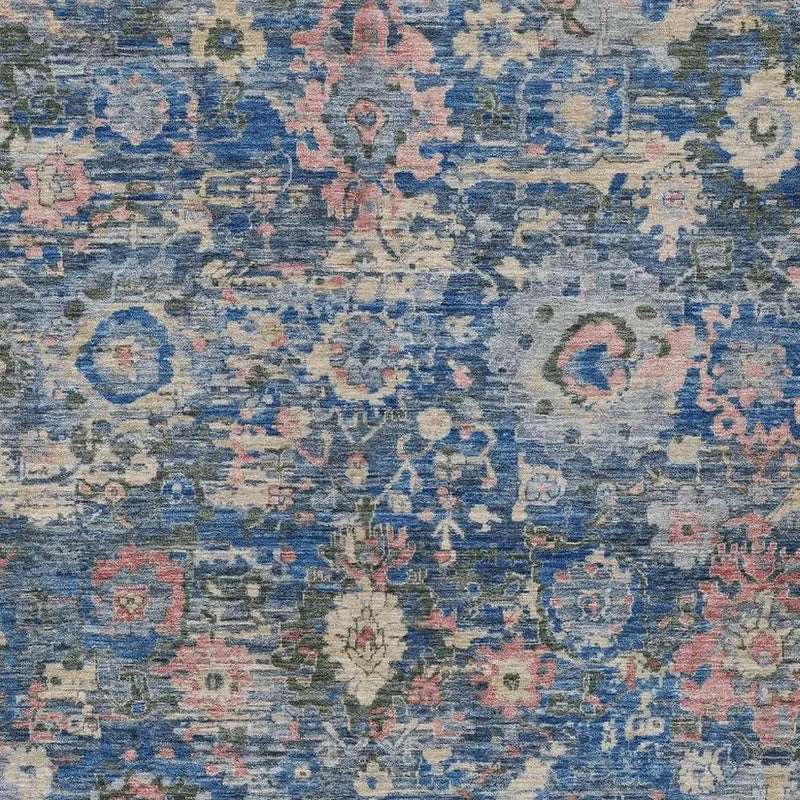 8' X 10' Navy Blue And Denim Blue Floral Washable Indoor Outdoor Area Rug Homeroots Outdoor