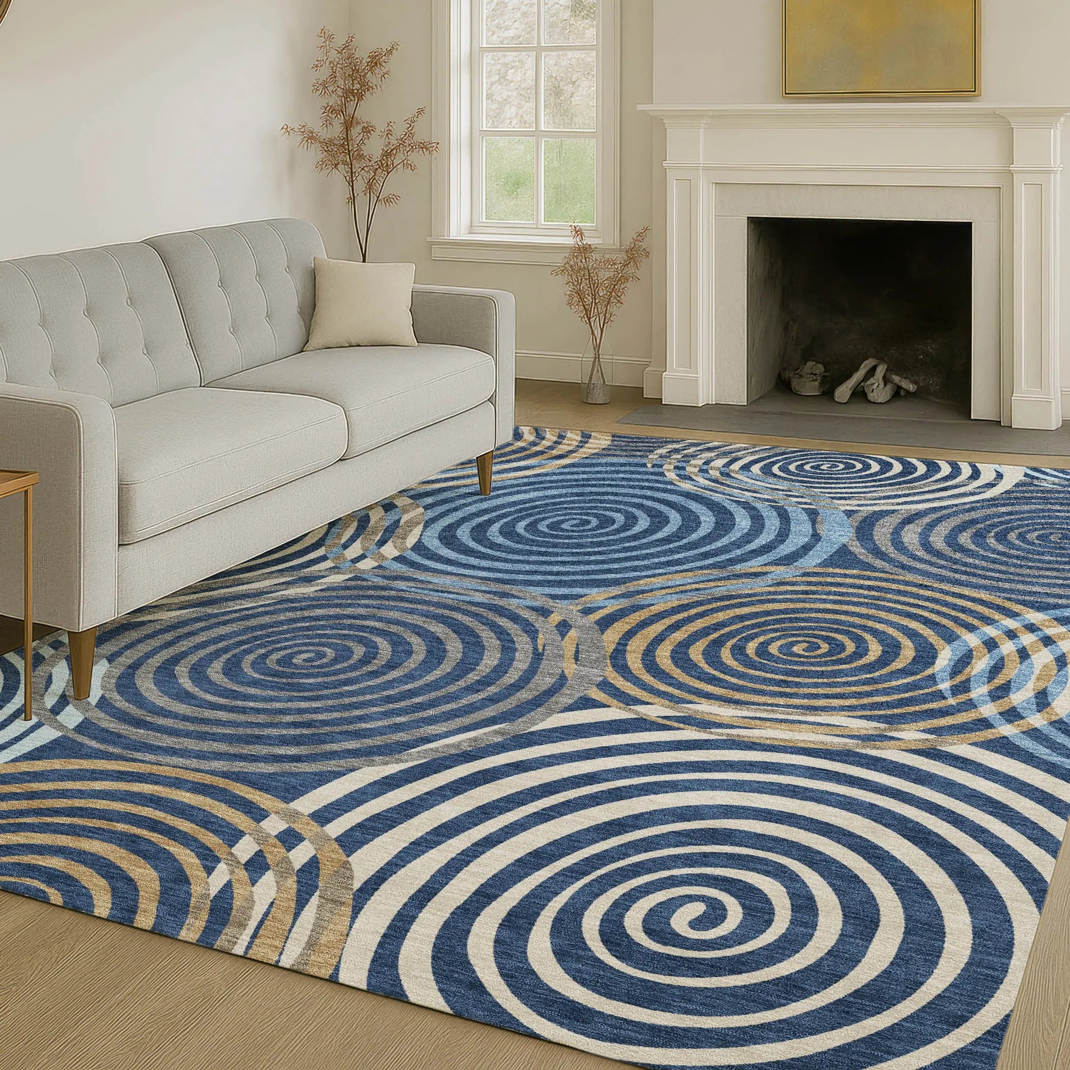 8' X 10' Navy Blue And Denim Blue Geometric Washable Indoor Outdoor Area Rug Homeroots Outdoor