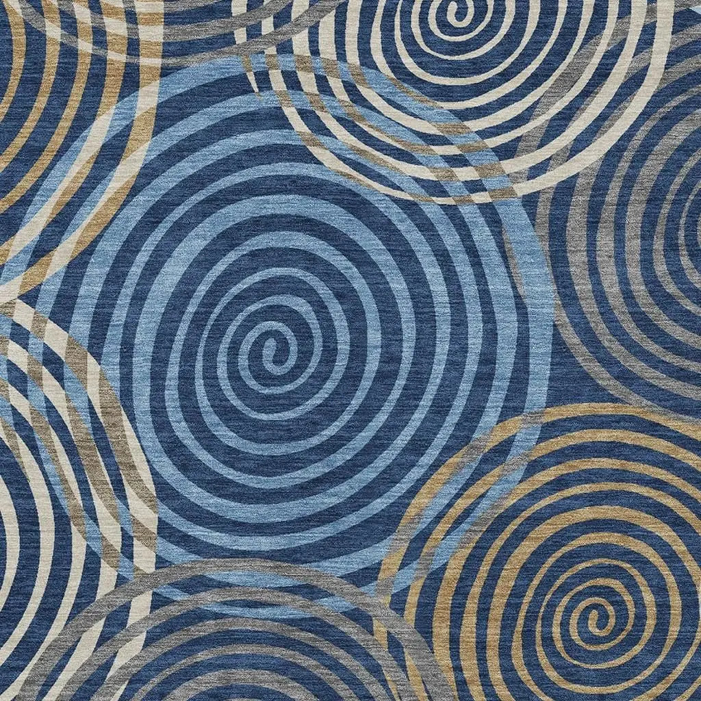 8' X 10' Navy Blue And Denim Blue Geometric Washable Indoor Outdoor Area Rug Homeroots Outdoor
