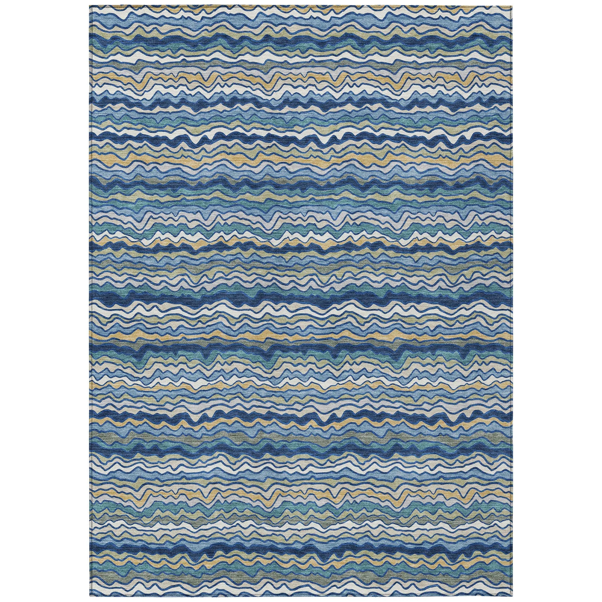 8' X 10' Navy Blue And Denim Blue Striped Washable Indoor Outdoor Area Rug Homeroots Outdoor