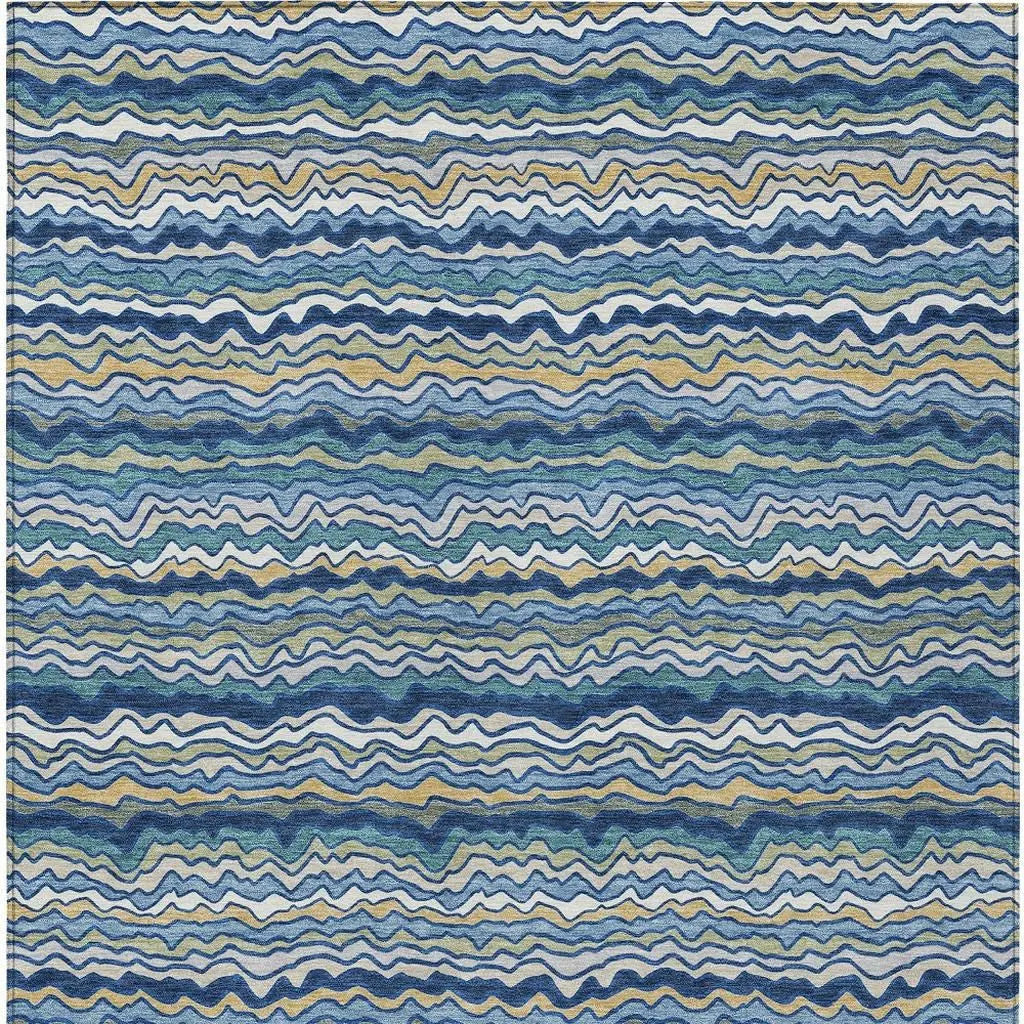 8' X 10' Navy Blue And Denim Blue Striped Washable Indoor Outdoor Area Rug Homeroots Outdoor