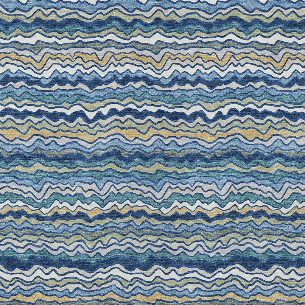 8' X 10' Navy Blue And Denim Blue Striped Washable Indoor Outdoor Area Rug Homeroots Outdoor