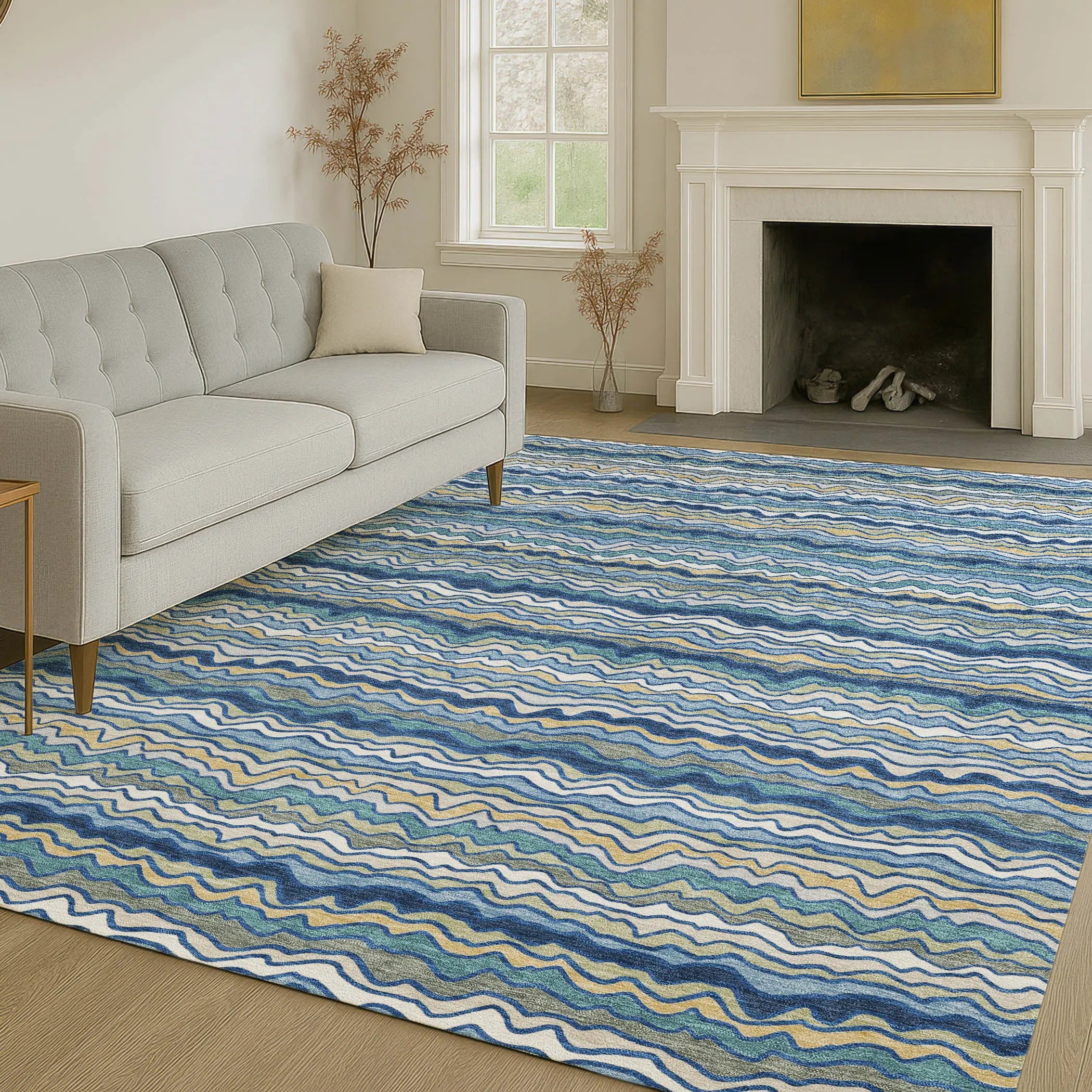 8' X 10' Navy Blue And Denim Blue Striped Washable Indoor Outdoor Area Rug Homeroots Outdoor