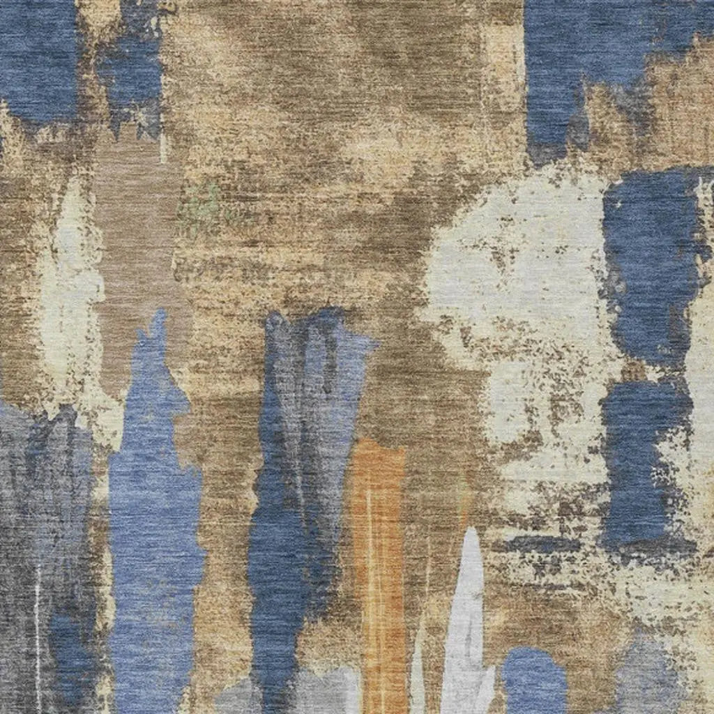 8' X 10' Navy Blue And Gold Abstract Washable Indoor Outdoor Area Rug Homeroots Outdoor