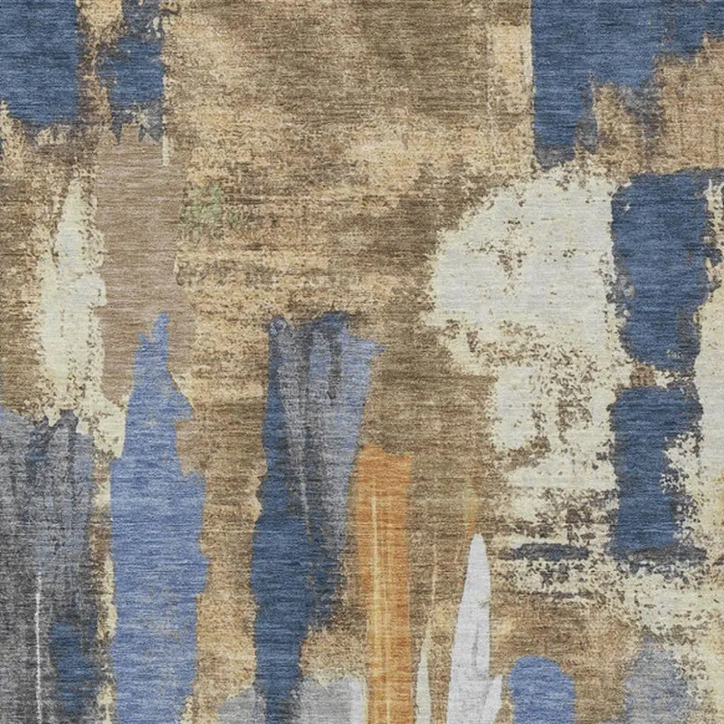 8' X 10' Navy Blue And Gold Abstract Washable Indoor Outdoor Area Rug Homeroots Outdoor