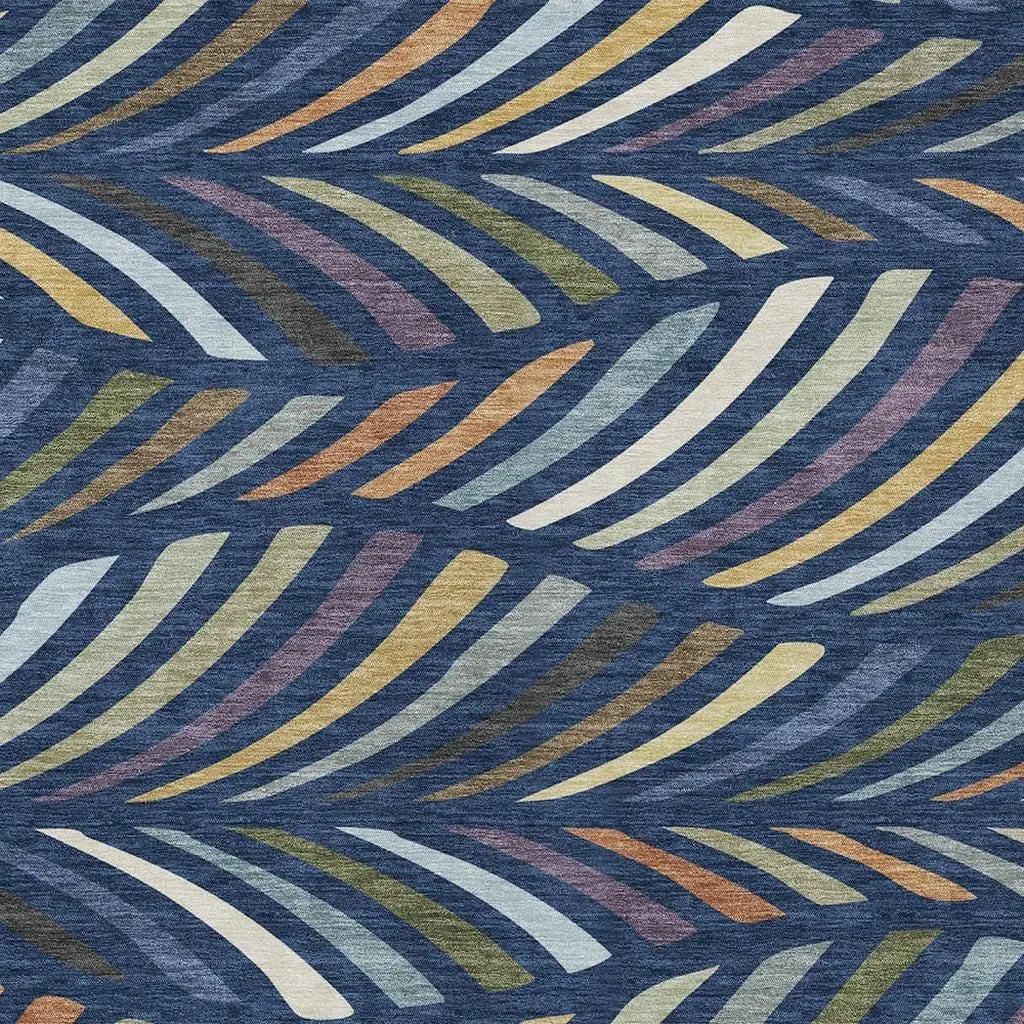 8' X 10' Navy Blue And Gold Abstract Washable Indoor Outdoor Area Rug Homeroots Outdoor