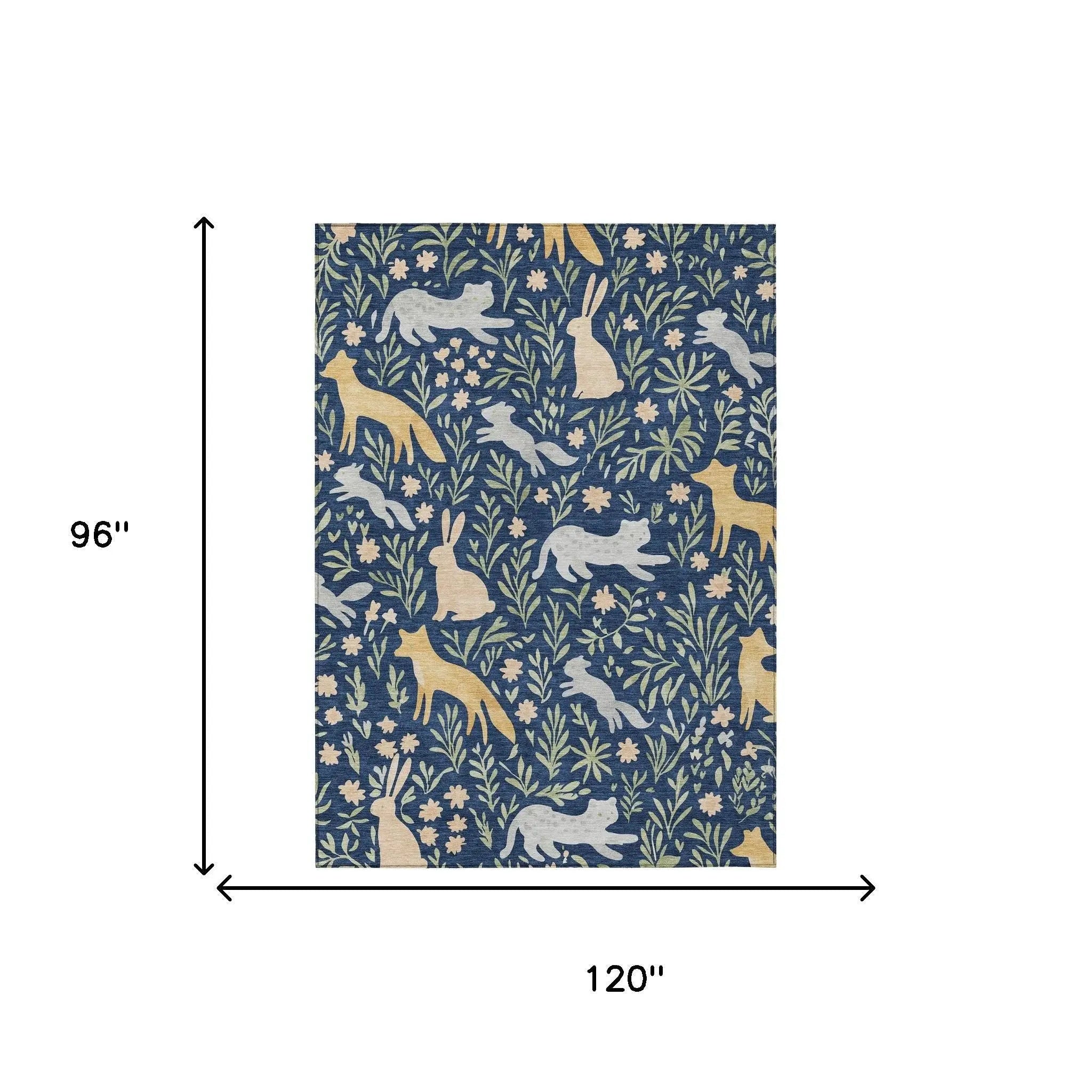 8' X 10' Navy Blue And Gold Botanical Leaves Washable Indoor Outdoor Area Rug Homeroots Outdoor