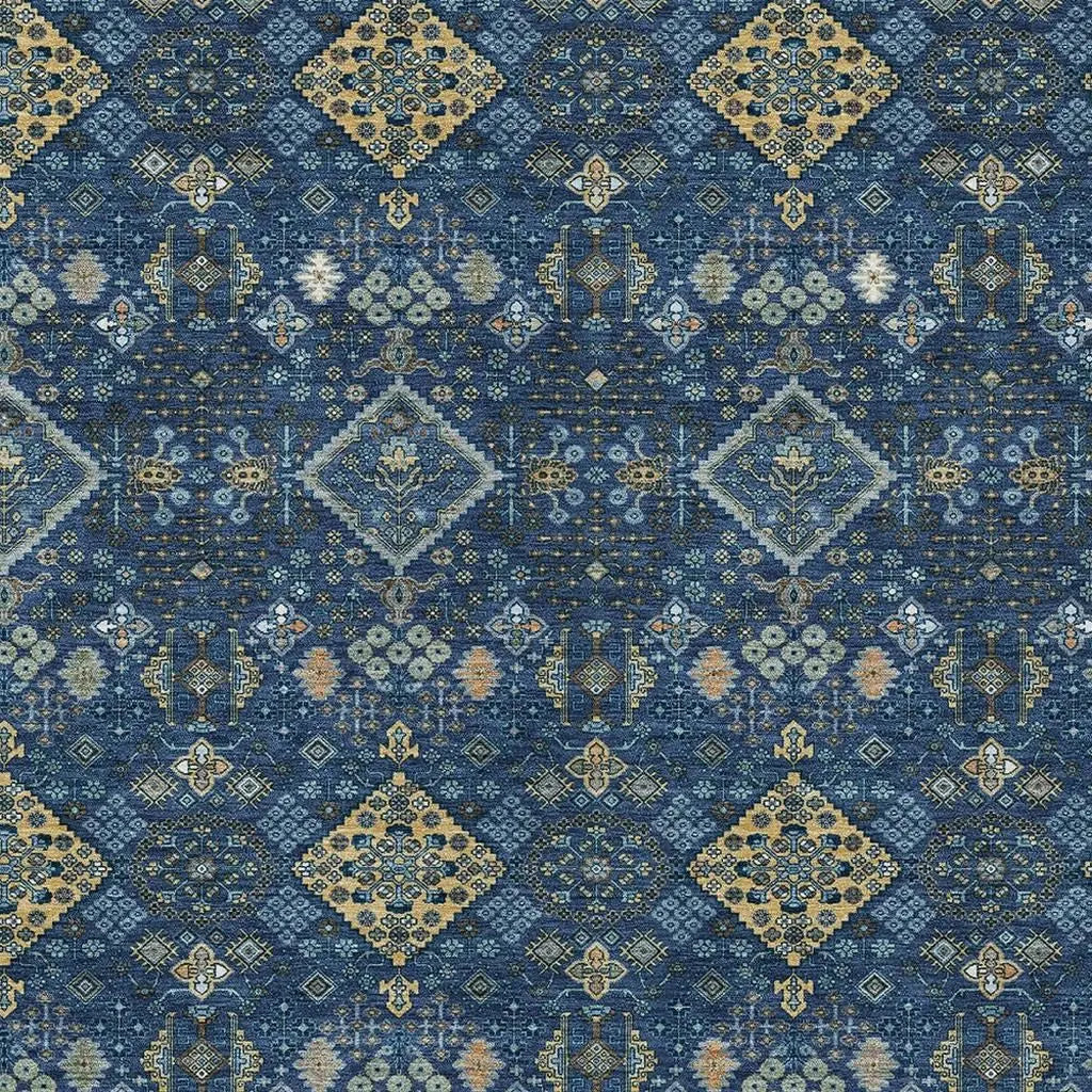 8' X 10' Navy Blue And Gold Geometric Washable Indoor Outdoor Area Rug Homeroots Outdoor