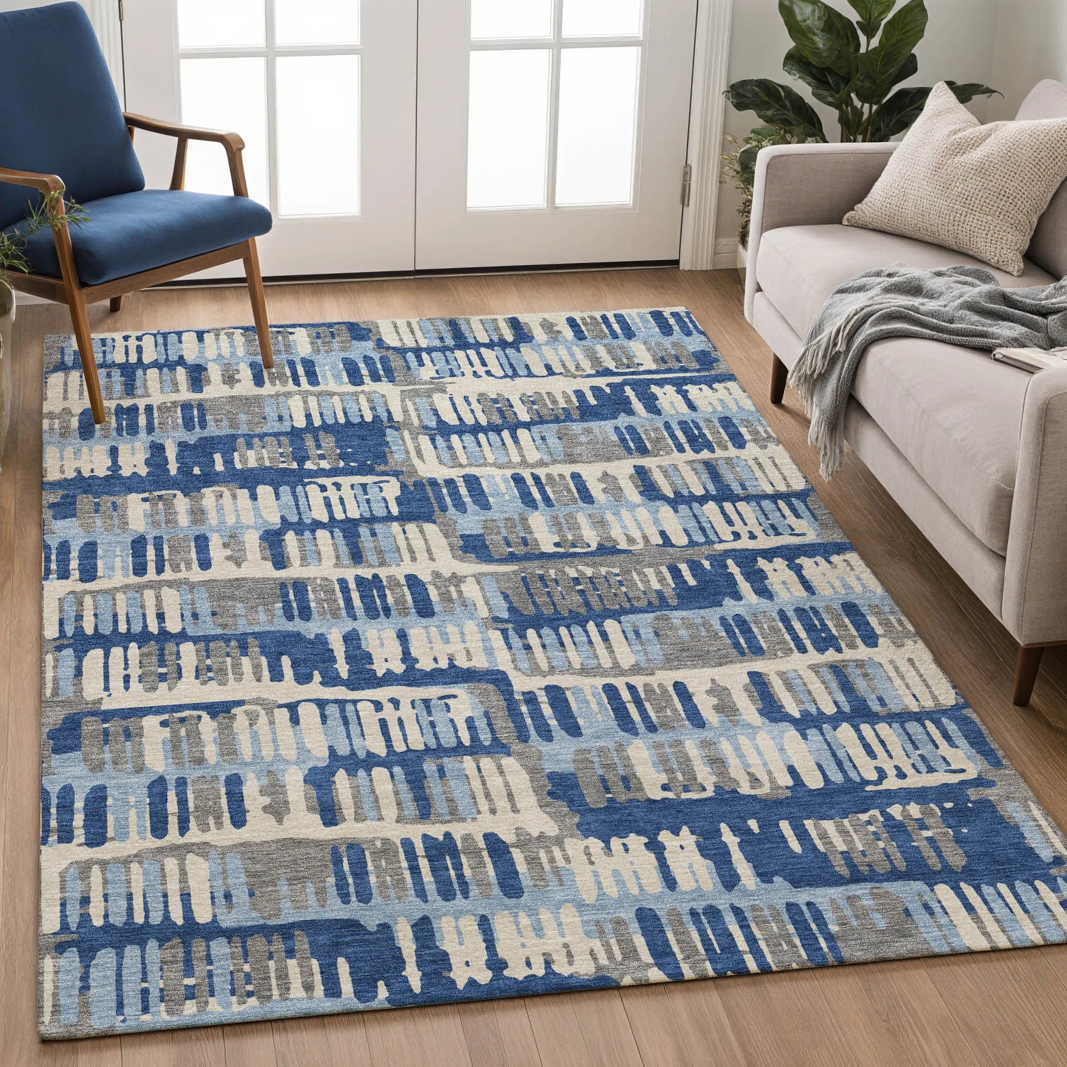 8' X 10' Navy Blue And Gray Abstract Washable Indoor Outdoor Area Rug Homeroots Outdoor