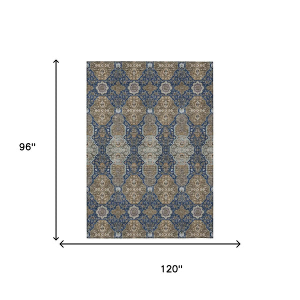 8' X 10' Navy Blue And Gray Floral Washable Indoor Outdoor Area Rug Homeroots Outdoor