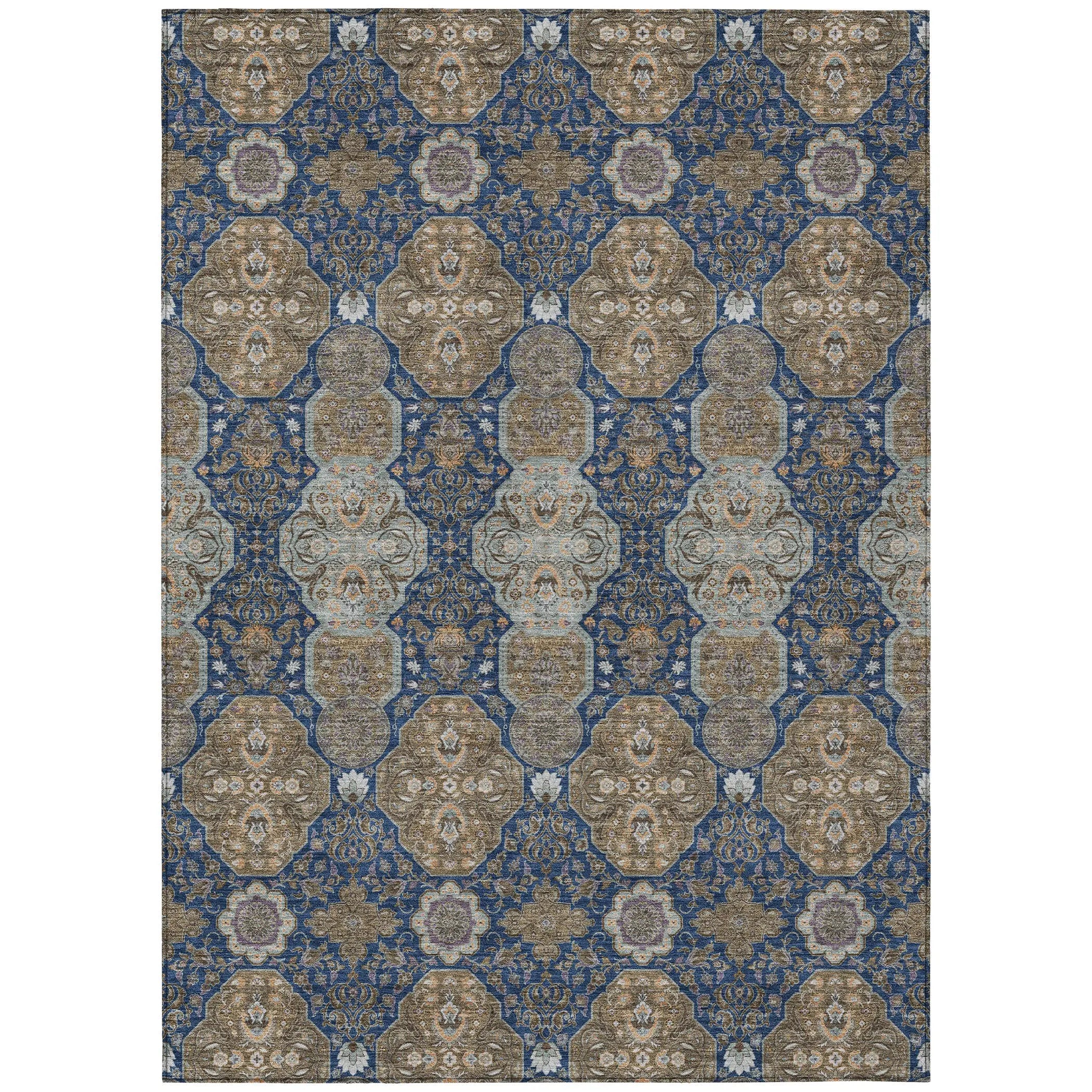 8' X 10' Navy Blue And Gray Floral Washable Indoor Outdoor Area Rug Homeroots Outdoor