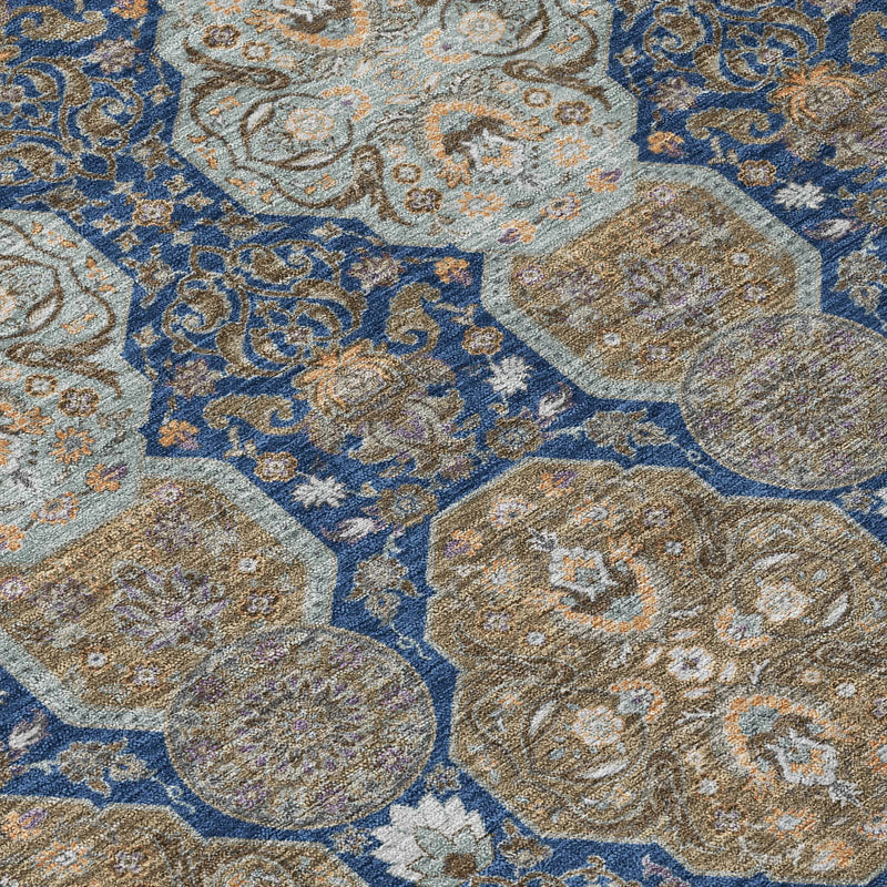 8' X 10' Navy Blue And Gray Floral Washable Indoor Outdoor Area Rug Homeroots Outdoor
