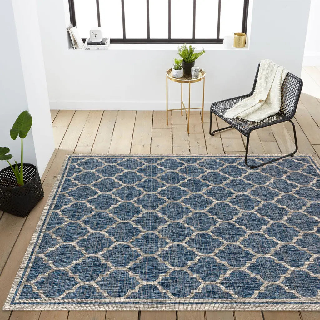 8' X 10' Navy Blue And Gray Geometric Indoor Outdoor Area Rug Homeroots Outdoor