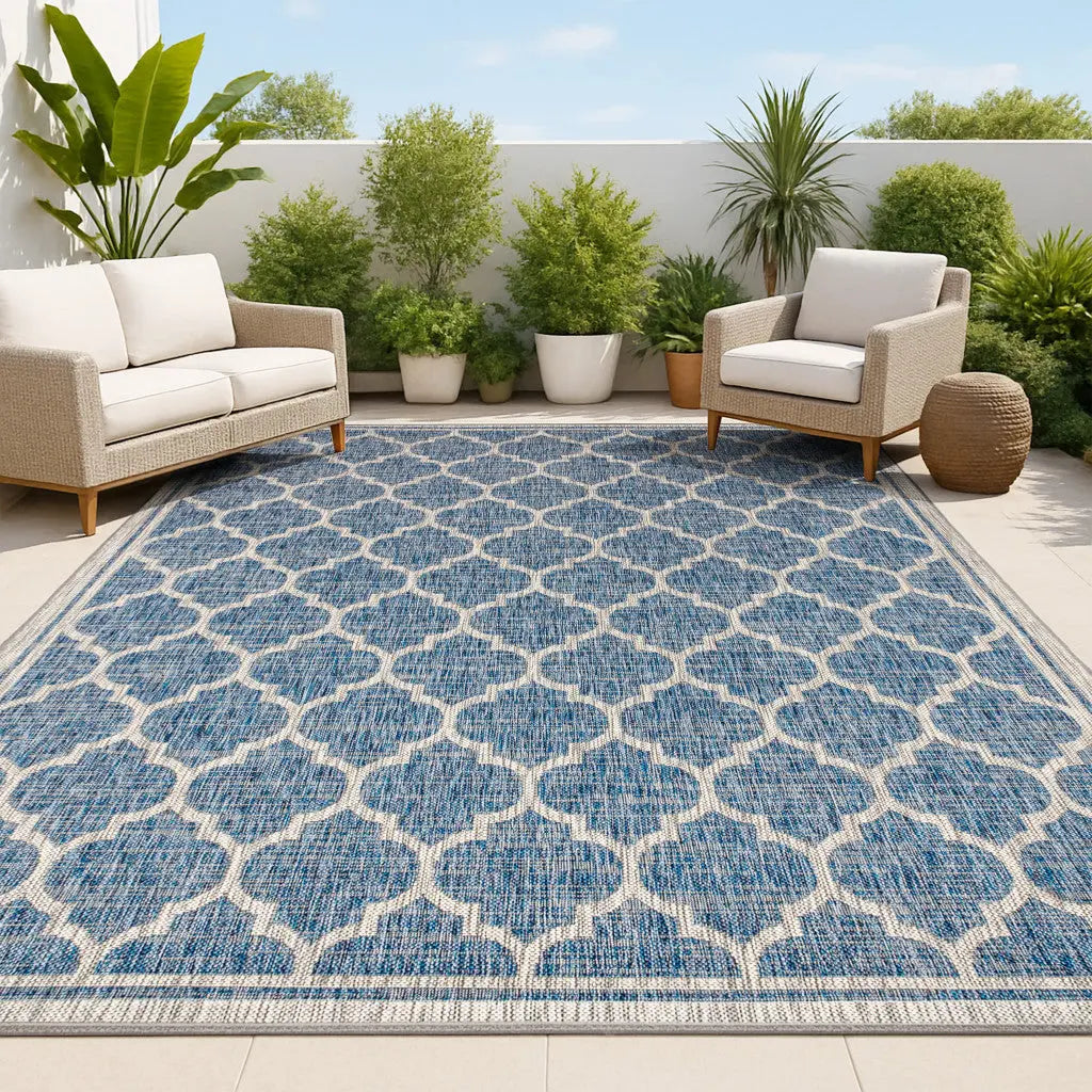 8' X 10' Navy Blue And Gray Geometric Indoor Outdoor Area Rug Homeroots Outdoor