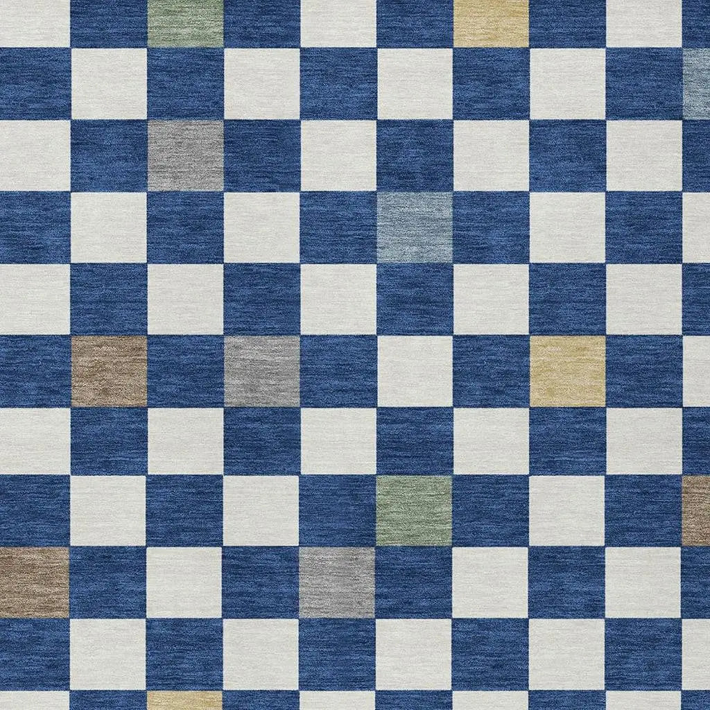 8' X 10' Navy Blue And Gray Geometric Washable Indoor Outdoor Area Rug Homeroots Outdoor