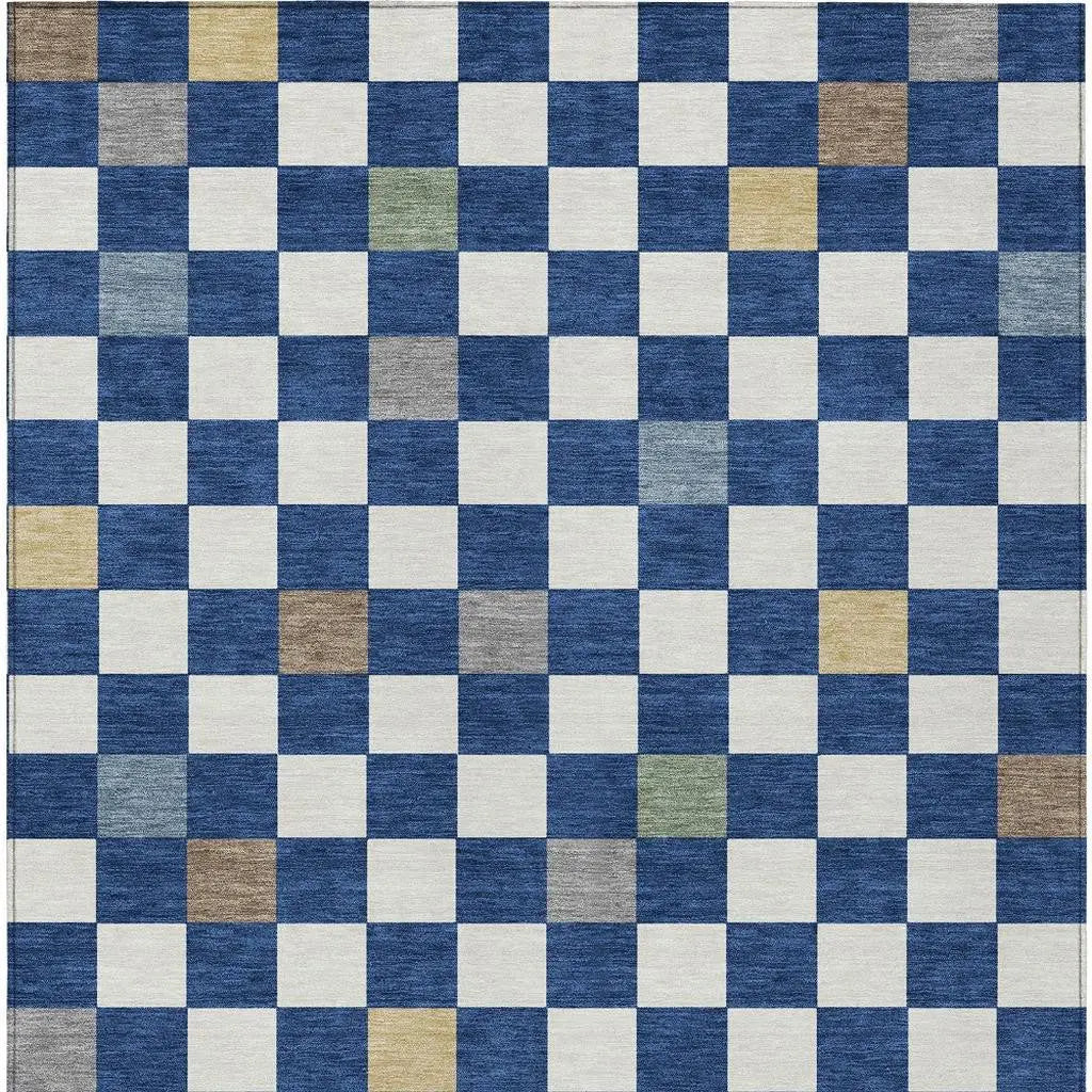 8' X 10' Navy Blue And Gray Geometric Washable Indoor Outdoor Area Rug Homeroots Outdoor