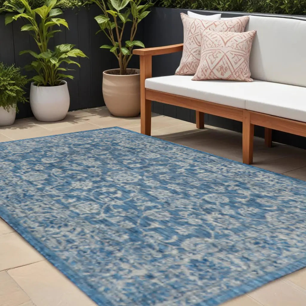 8' X 10' Navy Blue And Gray Medallion Indoor Outdoor Area Rug Homeroots Outdoor